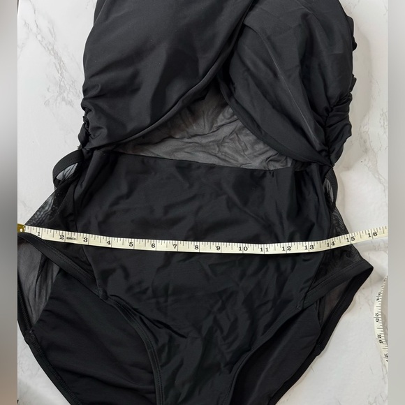 Swimsuits For All Black‎ Halter One Piece Ruched Mesh Side Cutouts Sz 14 - Picture 10 of 10